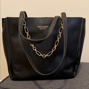 kate spade Black Leather Tote with Gold Chain Handles